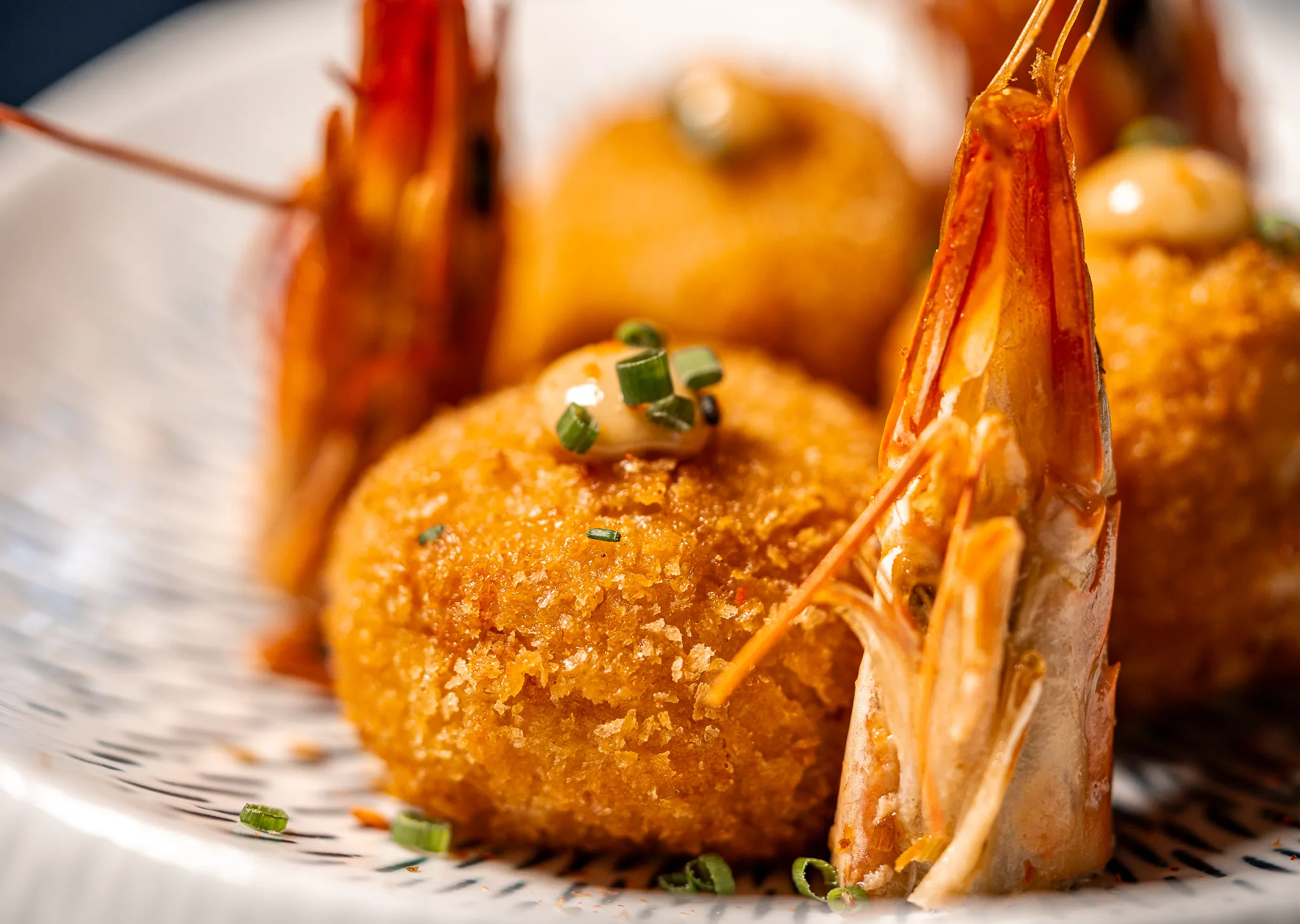 Shrimp Croquettes - Crisp croquettes with shrimp, garlic mayo, chili and chives.